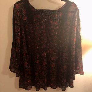 Black and Rose Sheer Peplum Top